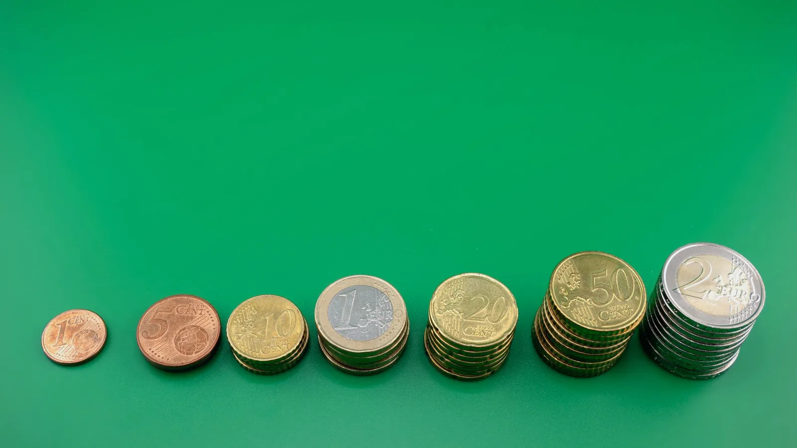Investment returns growing — increasing stacks of euro coins